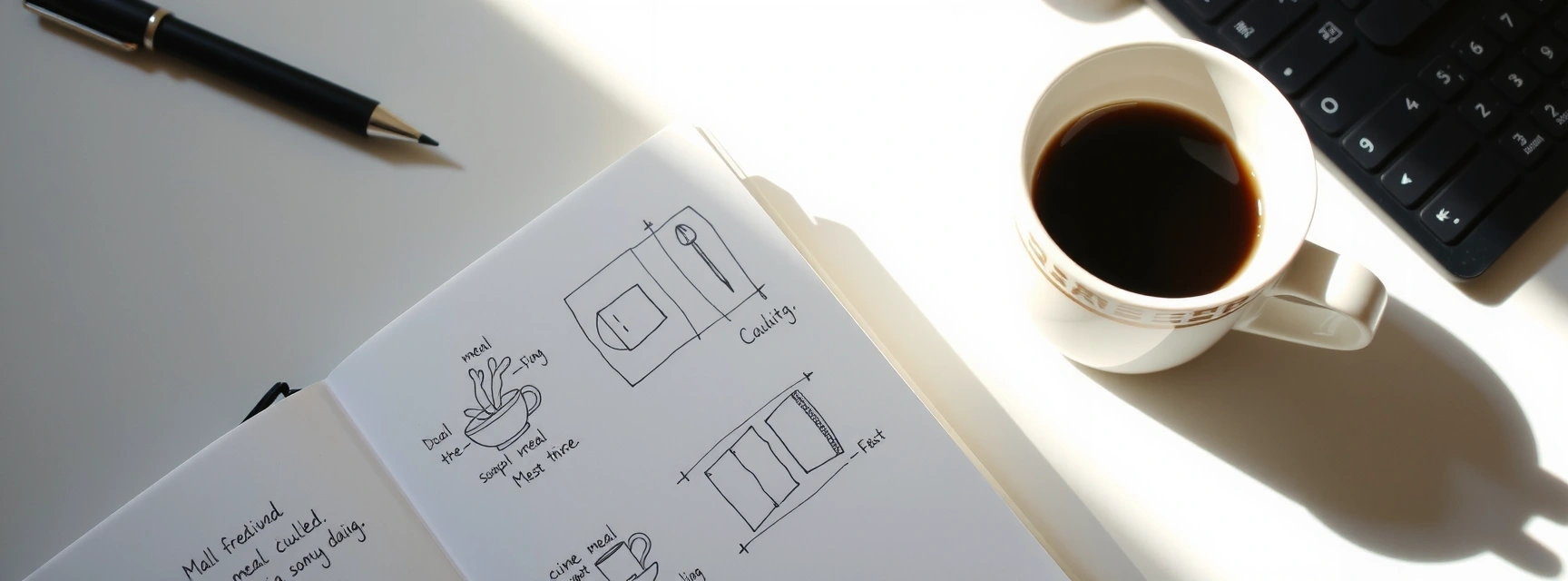 Notizbuch und Kaffee am Morgen